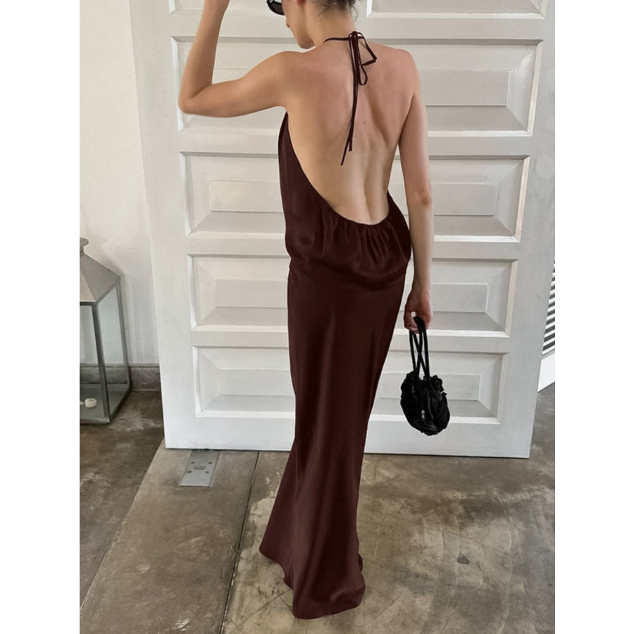 Backless Halter Neck Maxi Dress Apparel and Accessories