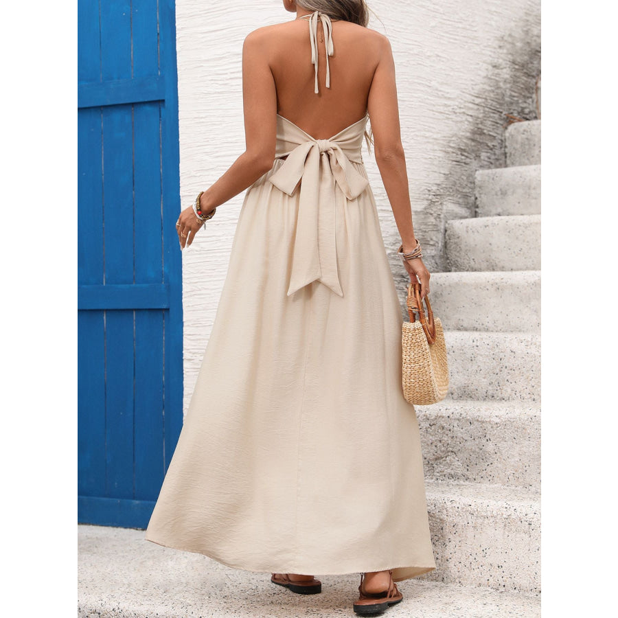 Backless Halter Neck Maxi Dress Apparel and Accessories