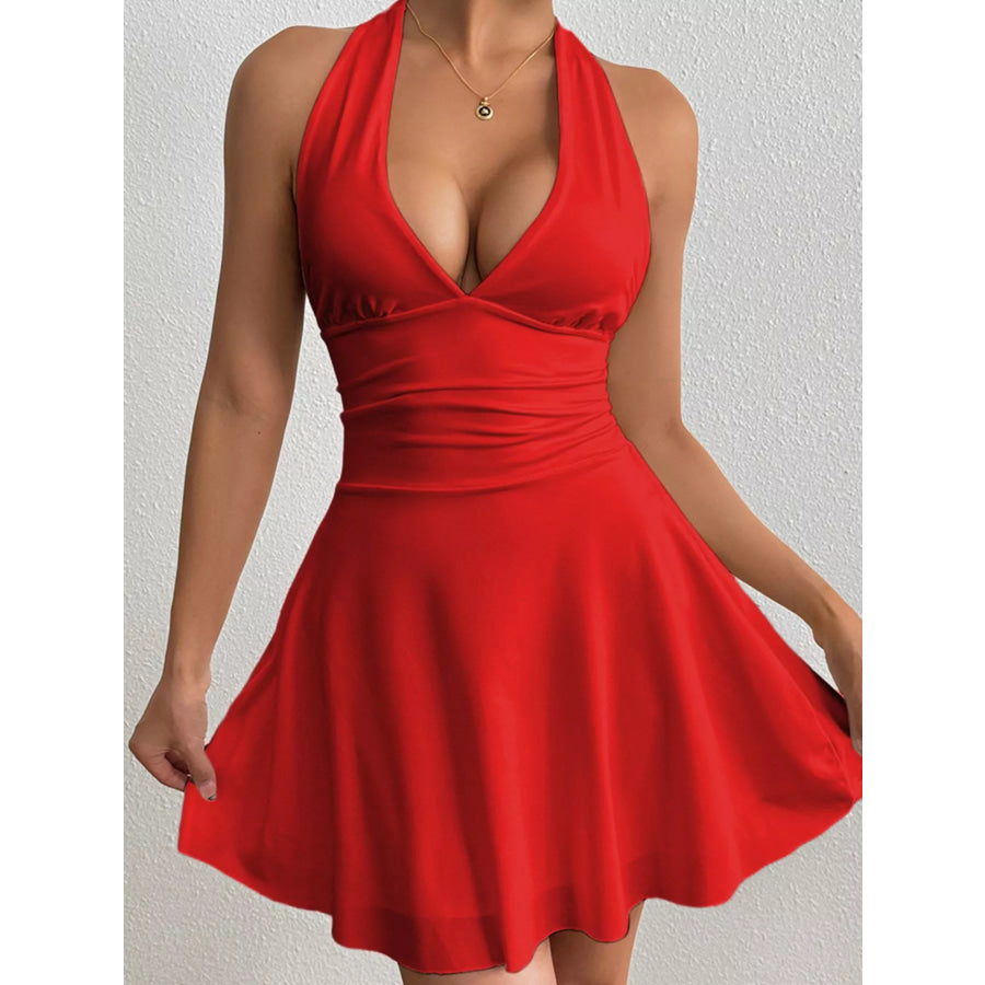 Backless Halter Neck Mini Dress Apparel and Accessories