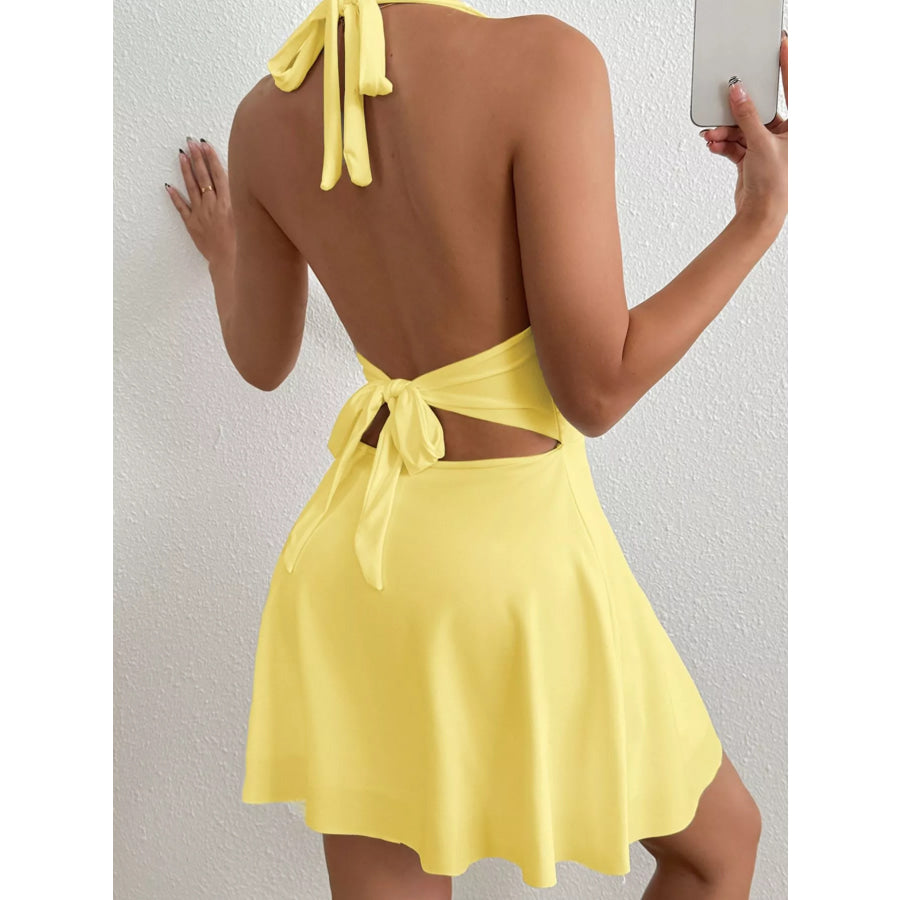 Backless Halter Neck Mini Dress Apparel and Accessories