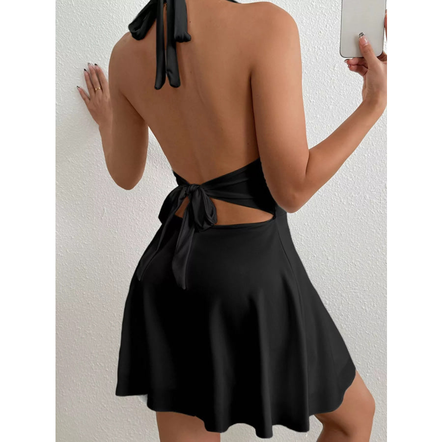Backless Halter Neck Mini Dress Apparel and Accessories