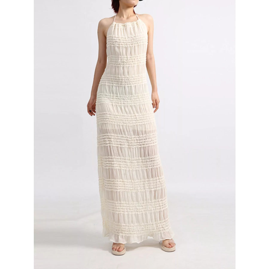 Backless Halter Neck Ruched Maxi Dress Apparel and Accessories