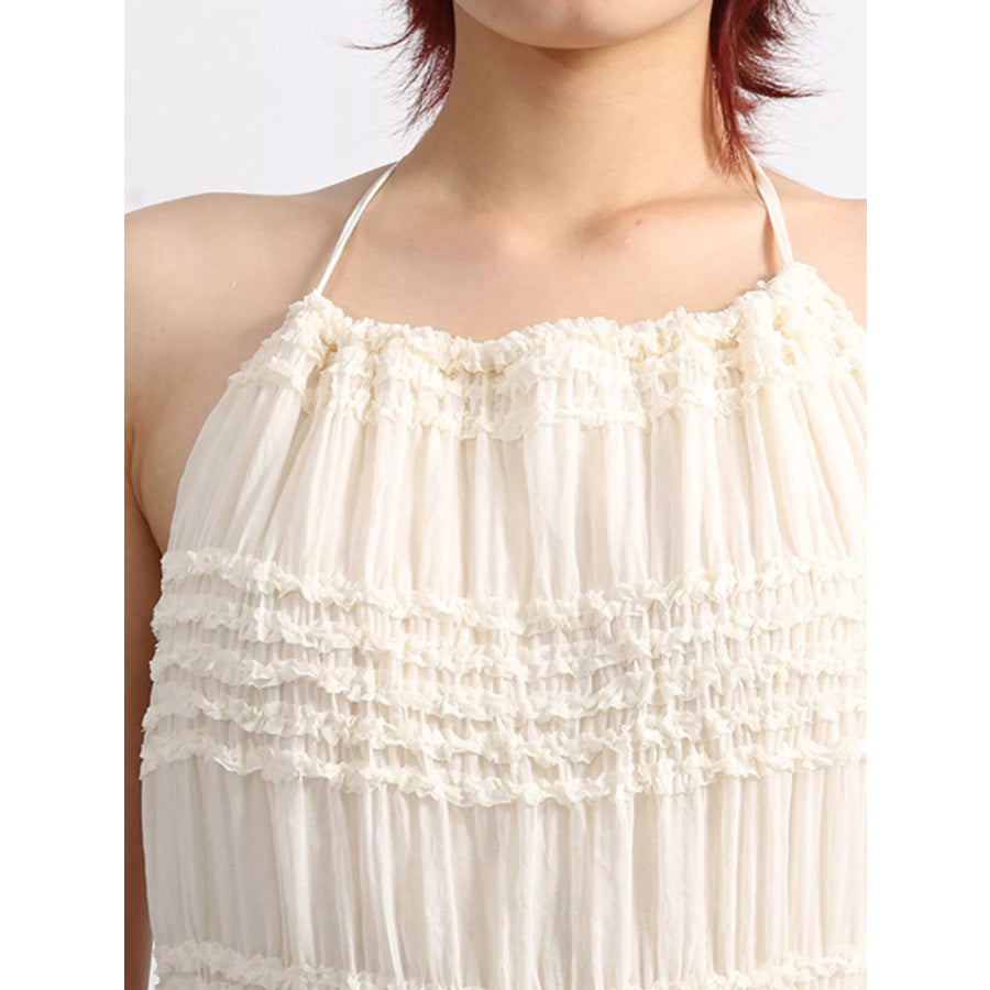 Backless Halter Neck Ruched Maxi Dress Apparel and Accessories