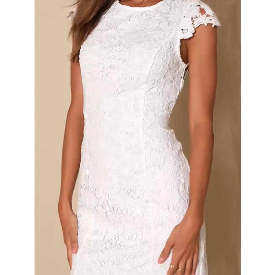Backless Lace Cap Sleeve Dress Apparel and Accessories