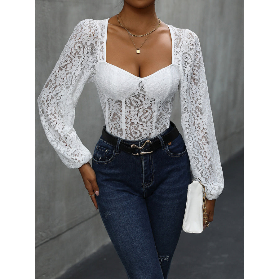 Backless Lace Long Sleeve Bodysuit Apparel and Accessories