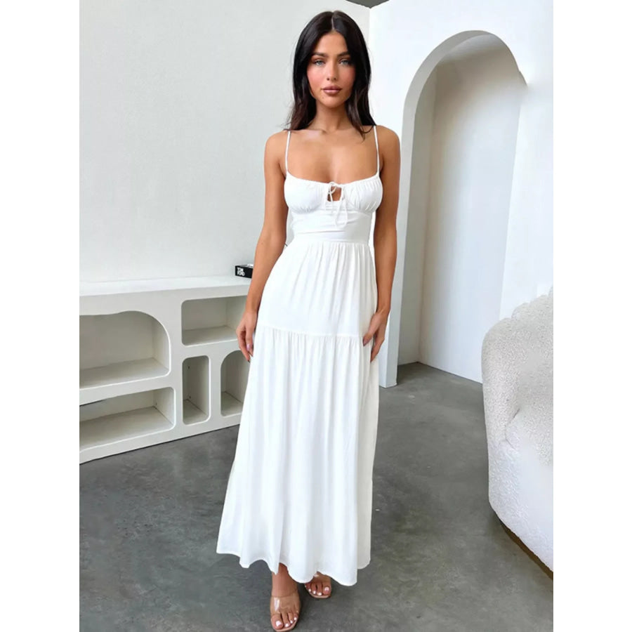 Backless Lace Up Spaghetti Strap Maxi Dress White / S Apparel and Accessories