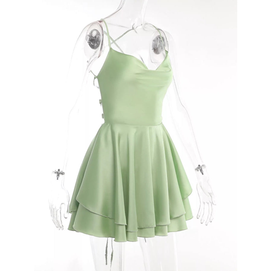 Backless Layered Ruffled Cami Dress Apparel and Accessories