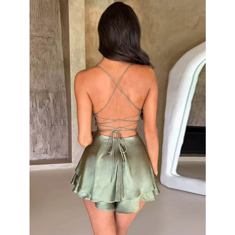 Backless Layered Ruffled Cami Dress Apparel and Accessories