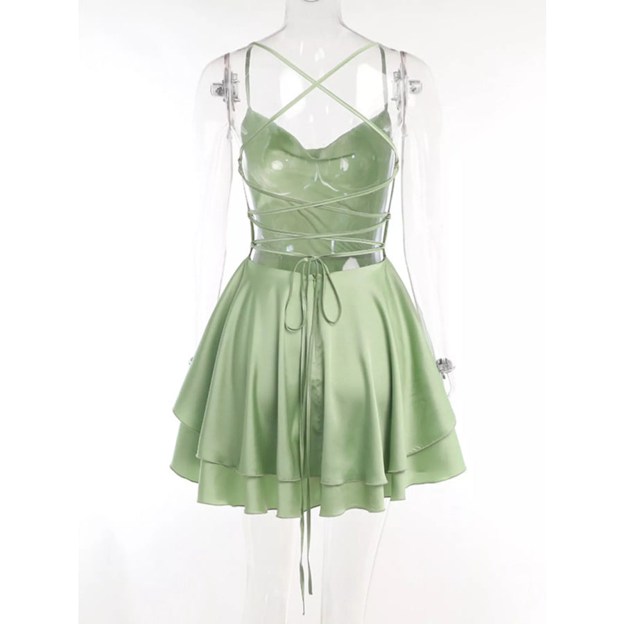 Backless Layered Ruffled Cami Dress Apparel and Accessories
