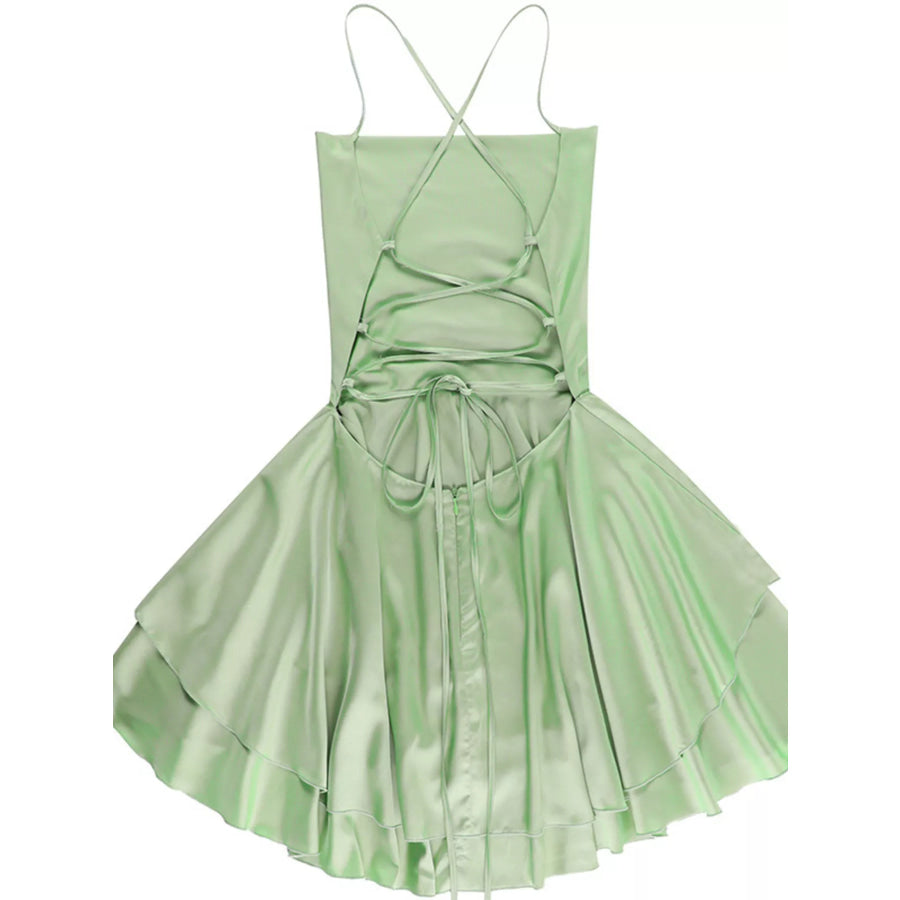 Backless Layered Ruffled Cami Dress Apparel and Accessories