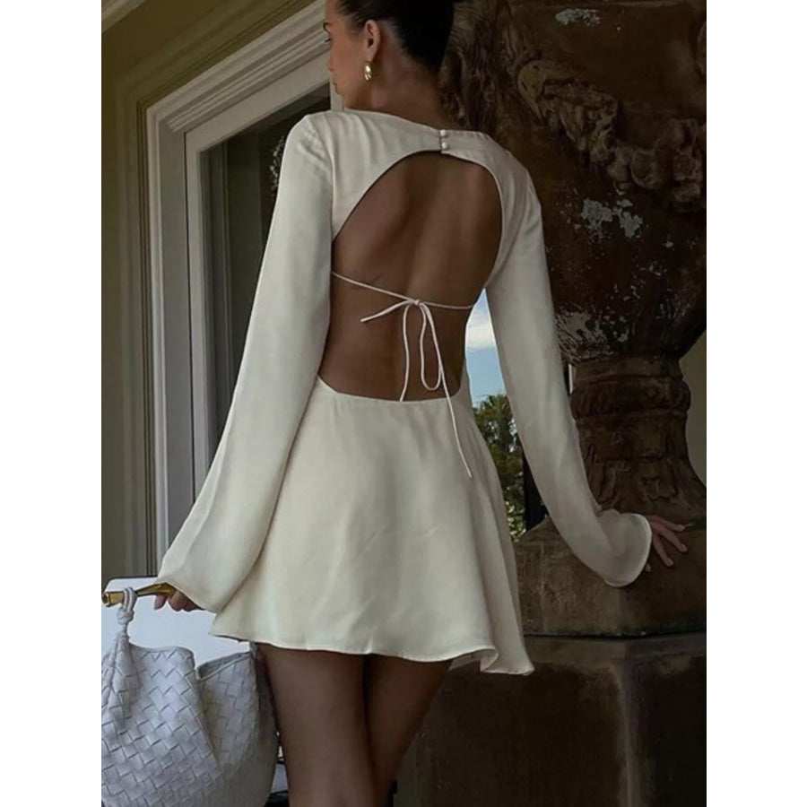 Backless Long Sleeve Mini Dress Apparel and Accessories