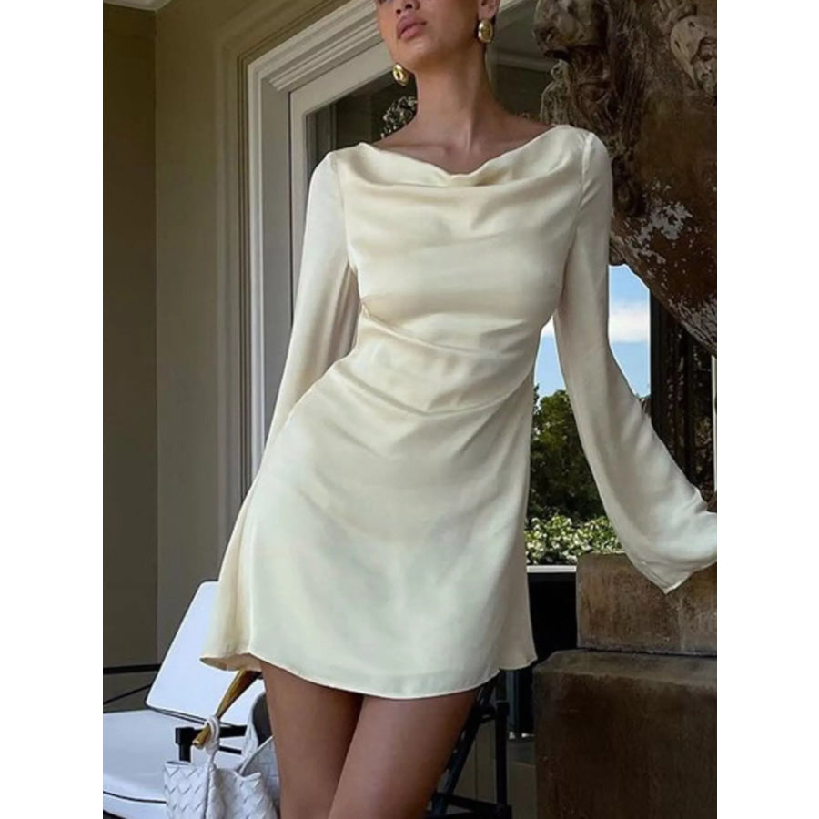 Backless Long Sleeve Mini Dress Beige / S Apparel and Accessories