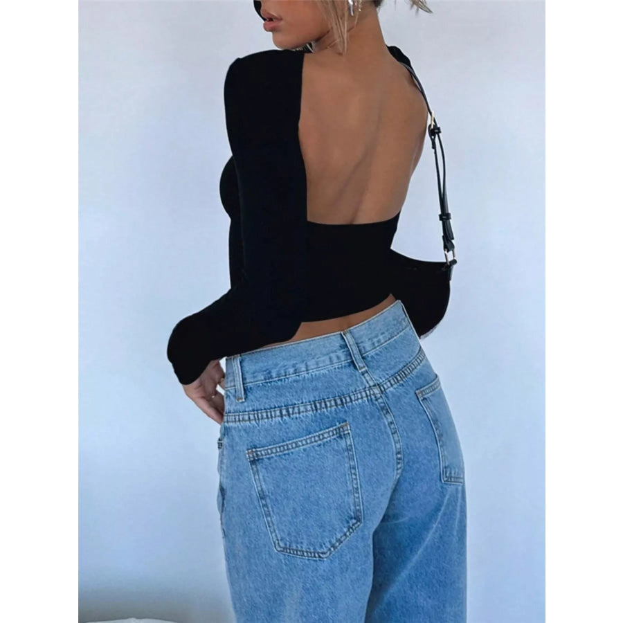 Backless Long Sleeve Slim Fit T-Shirt Apparel and Accessories