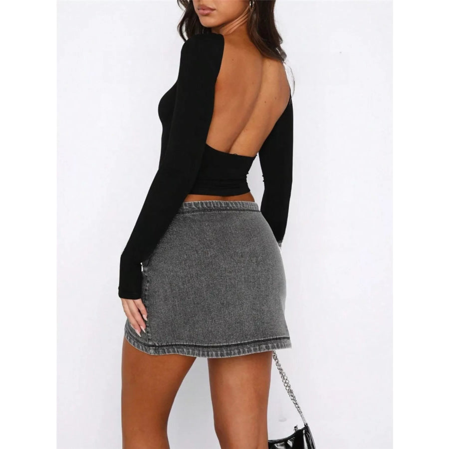 Backless Long Sleeve Slim Fit T-Shirt Black / S Apparel and Accessories