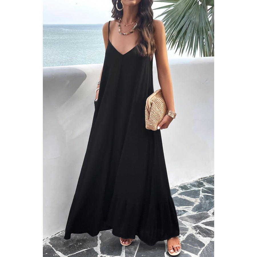 Backless Maxi Cami Dress with Pockets Apparel and Accessories