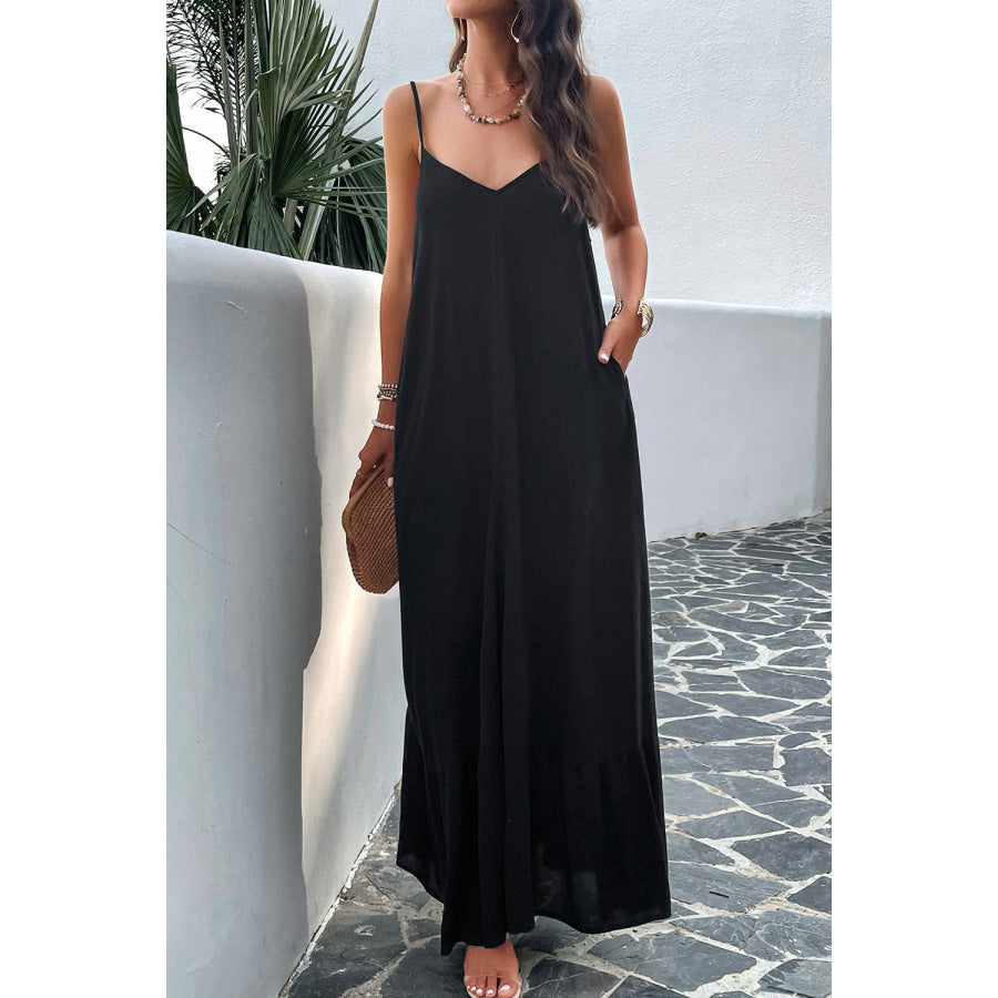 Backless Maxi Cami Dress with Pockets Apparel and Accessories