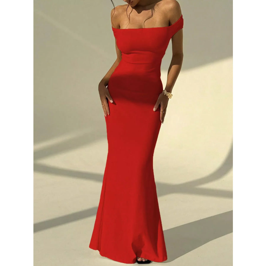 Backless Off-Shoulder Bodycon Mermaid Maxi Dress Apparel and Accessories