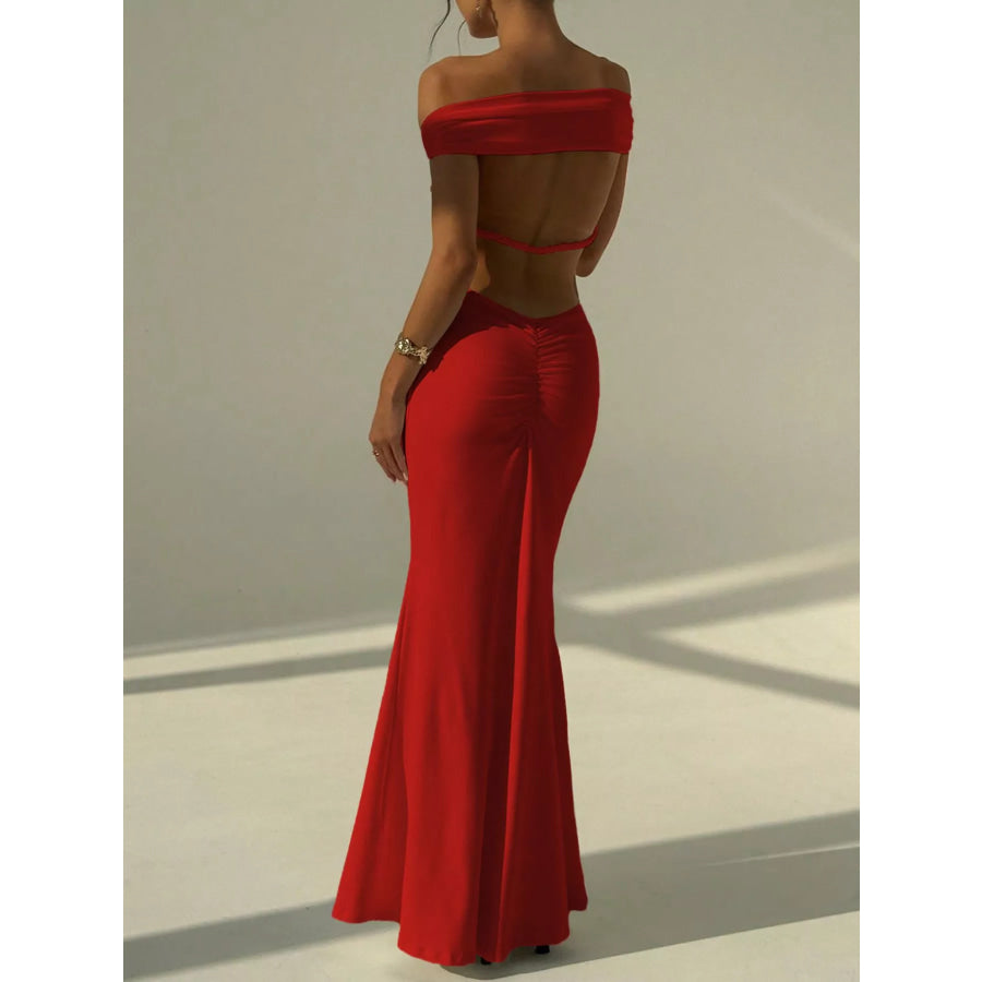 Backless Off-Shoulder Bodycon Mermaid Maxi Dress Apparel and Accessories