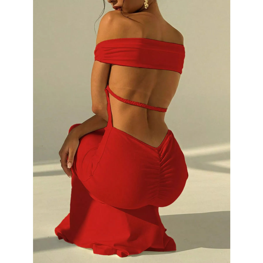 Backless Off-Shoulder Bodycon Mermaid Maxi Dress Apparel and Accessories