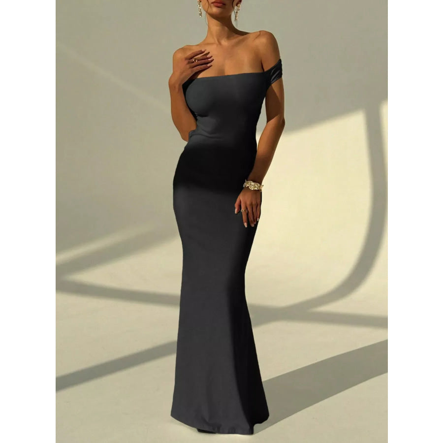 Backless Off-Shoulder Bodycon Mermaid Maxi Dress Black / S Apparel and Accessories
