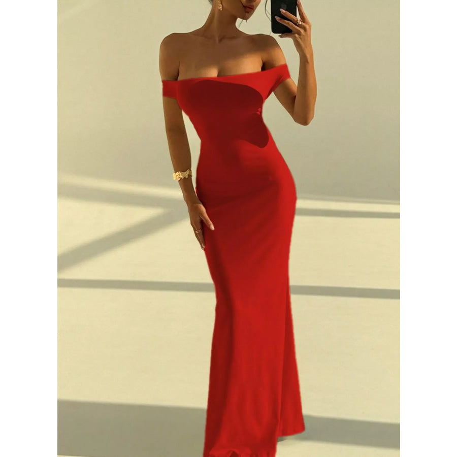 Backless Off-Shoulder Bodycon Mermaid Maxi Dress Red / S Apparel and Accessories
