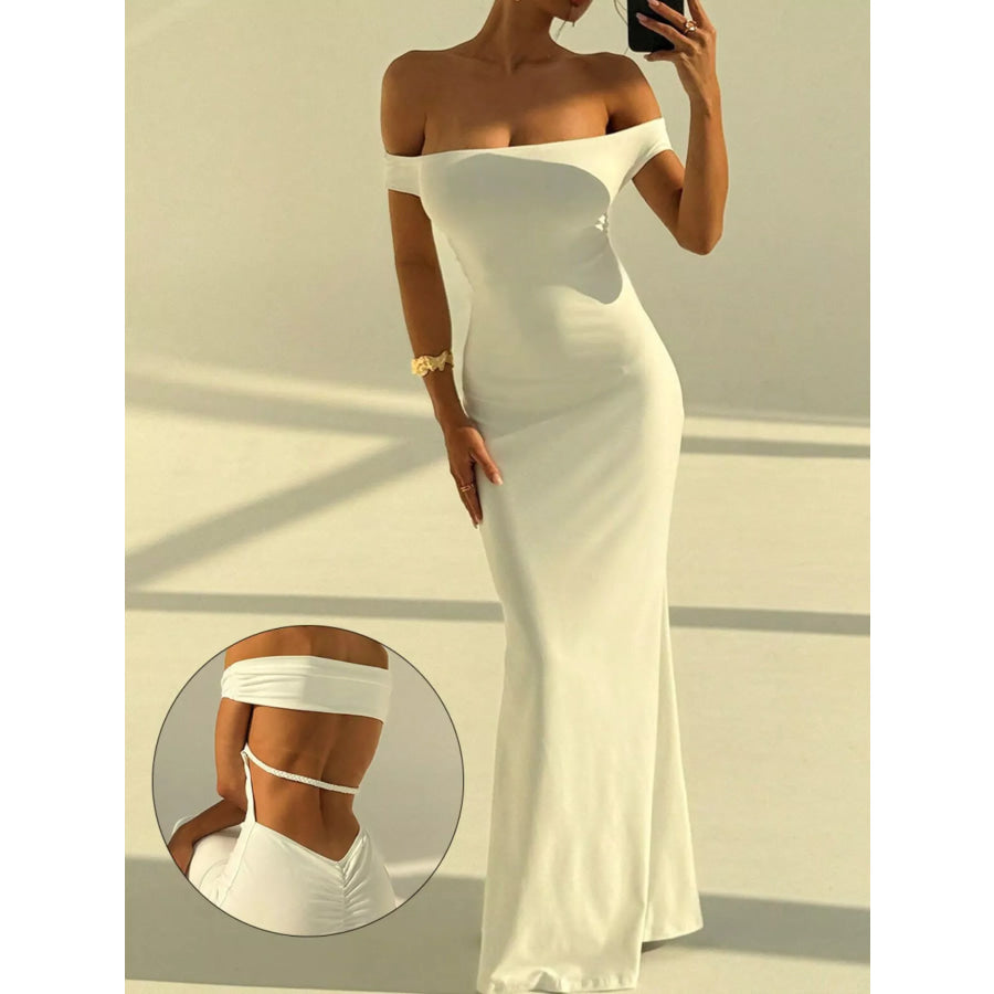 Backless Off-Shoulder Bodycon Mermaid Maxi Dress White / S Apparel and Accessories