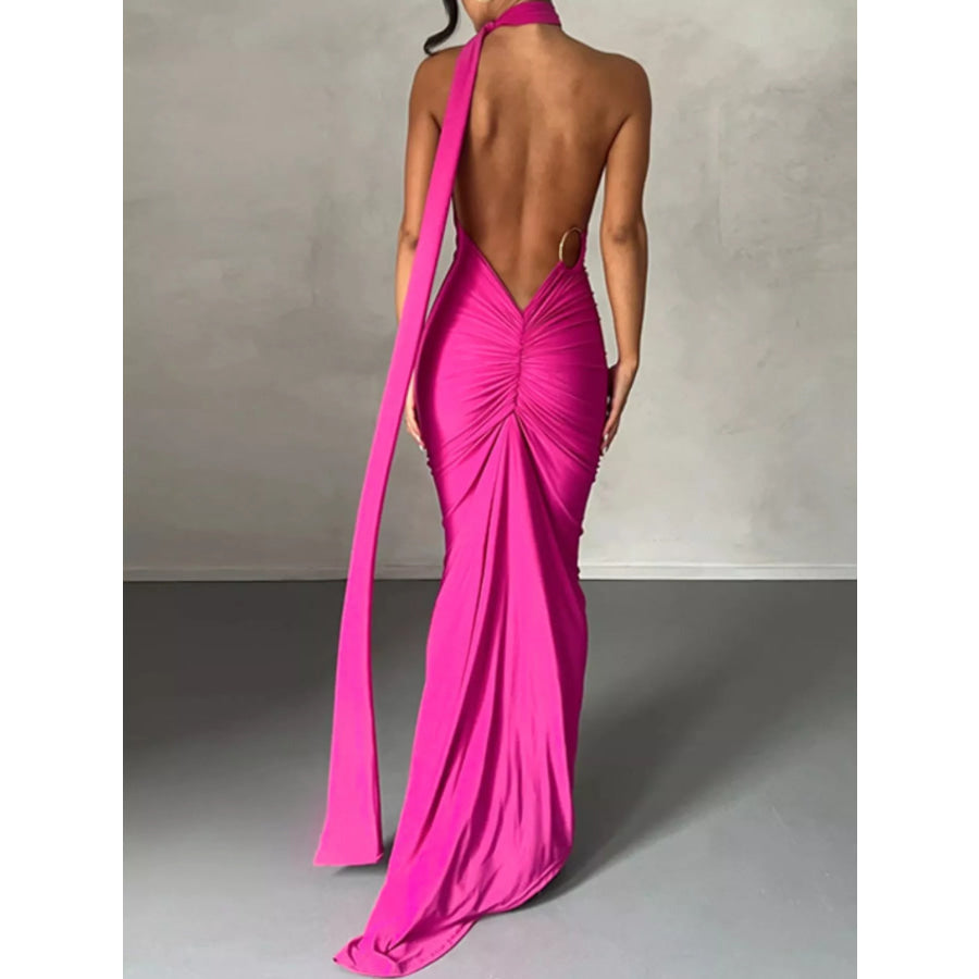 Backless One-Shoulder Ruched Bodycon Maxi Dress Apparel and Accessories
