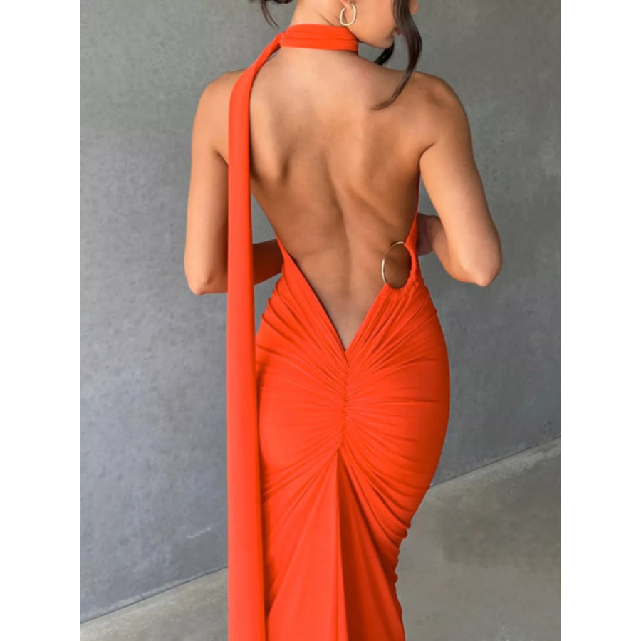 Backless One-Shoulder Ruched Bodycon Maxi Dress Apparel and Accessories