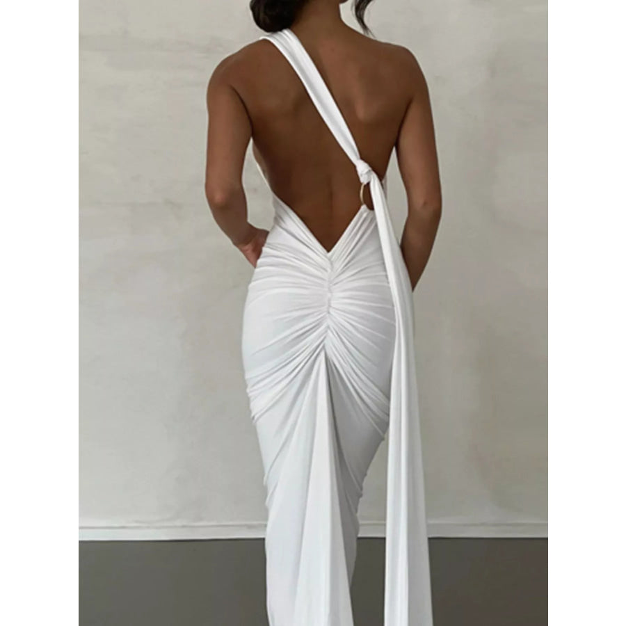 Backless One-Shoulder Ruched Bodycon Maxi Dress Apparel and Accessories