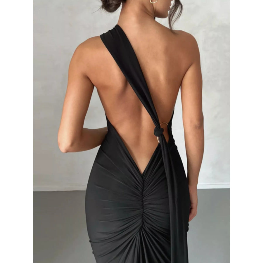 Backless One-Shoulder Ruched Bodycon Maxi Dress Apparel and Accessories