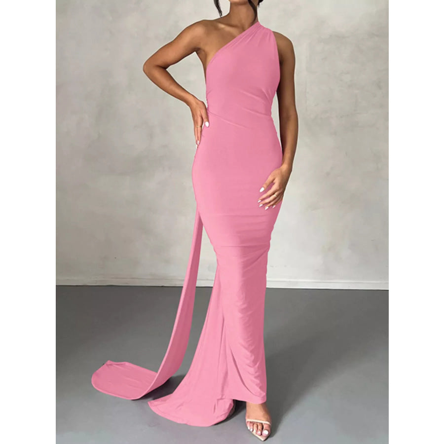 Backless One-Shoulder Ruched Bodycon Maxi Dress Apparel and Accessories