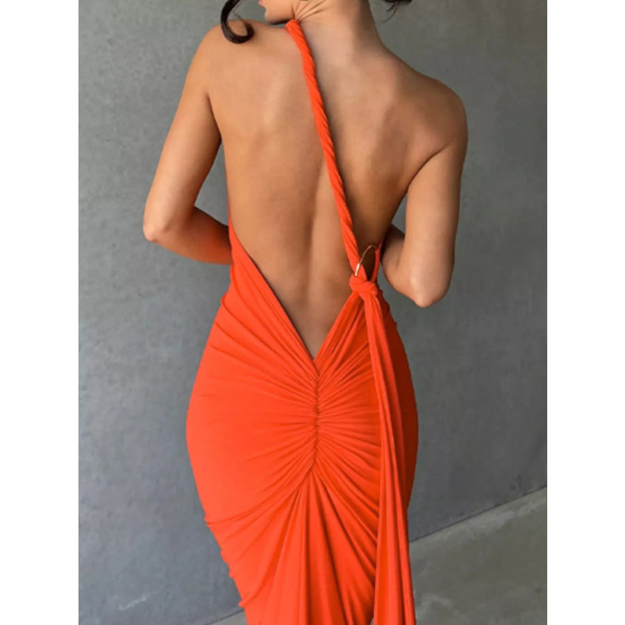 Backless One-Shoulder Ruched Bodycon Maxi Dress Apparel and Accessories