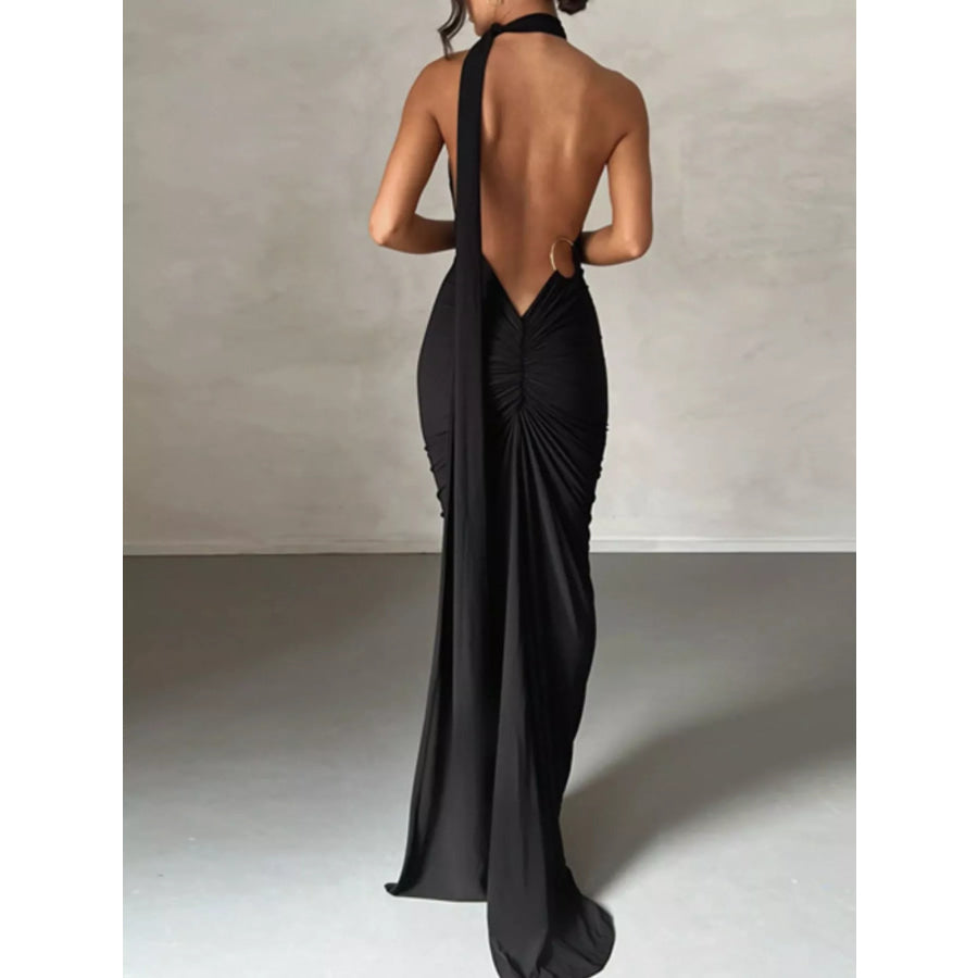 Backless One-Shoulder Ruched Bodycon Maxi Dress Apparel and Accessories