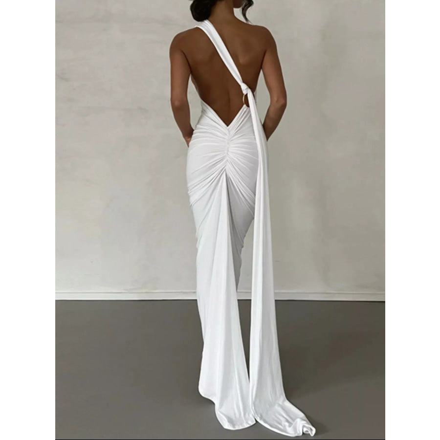 Backless One-Shoulder Ruched Bodycon Maxi Dress Apparel and Accessories