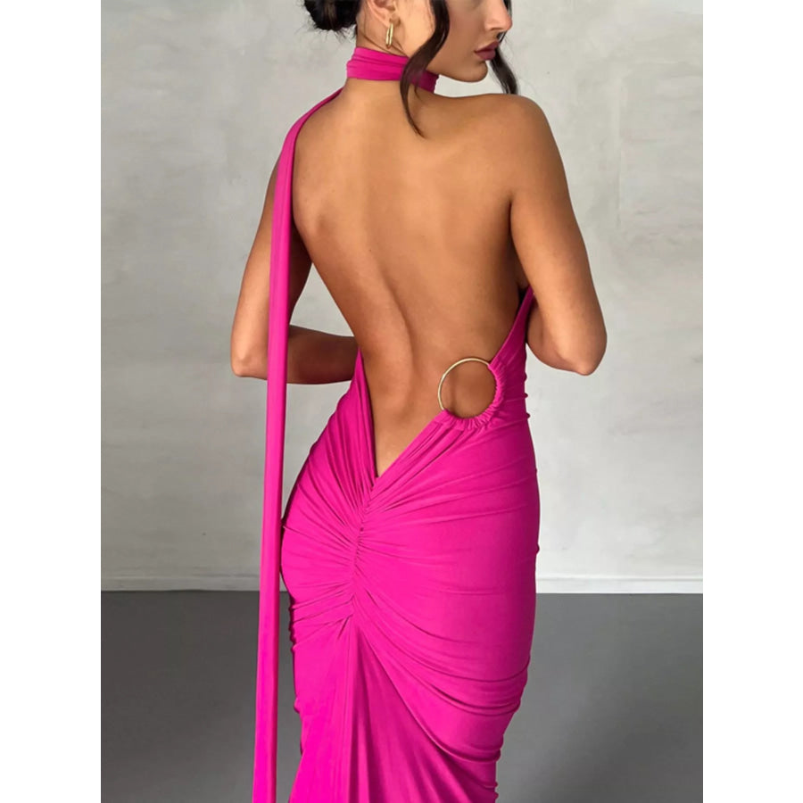 Backless One-Shoulder Ruched Bodycon Maxi Dress Apparel and Accessories