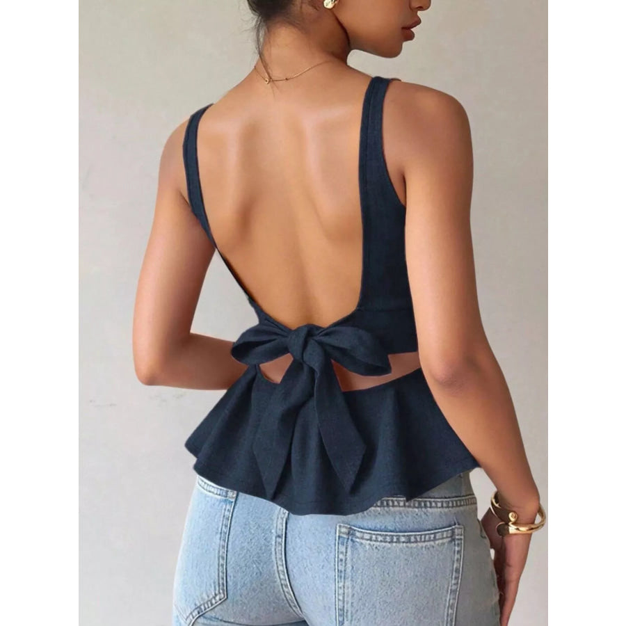 Backless Peplum Tank Top with Bow Tie Apparel and Accessories