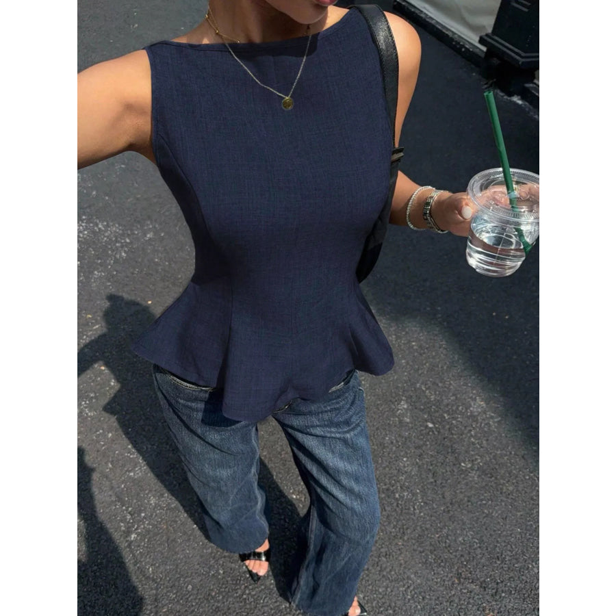 Backless Peplum Tank Top with Bow Tie Apparel and Accessories