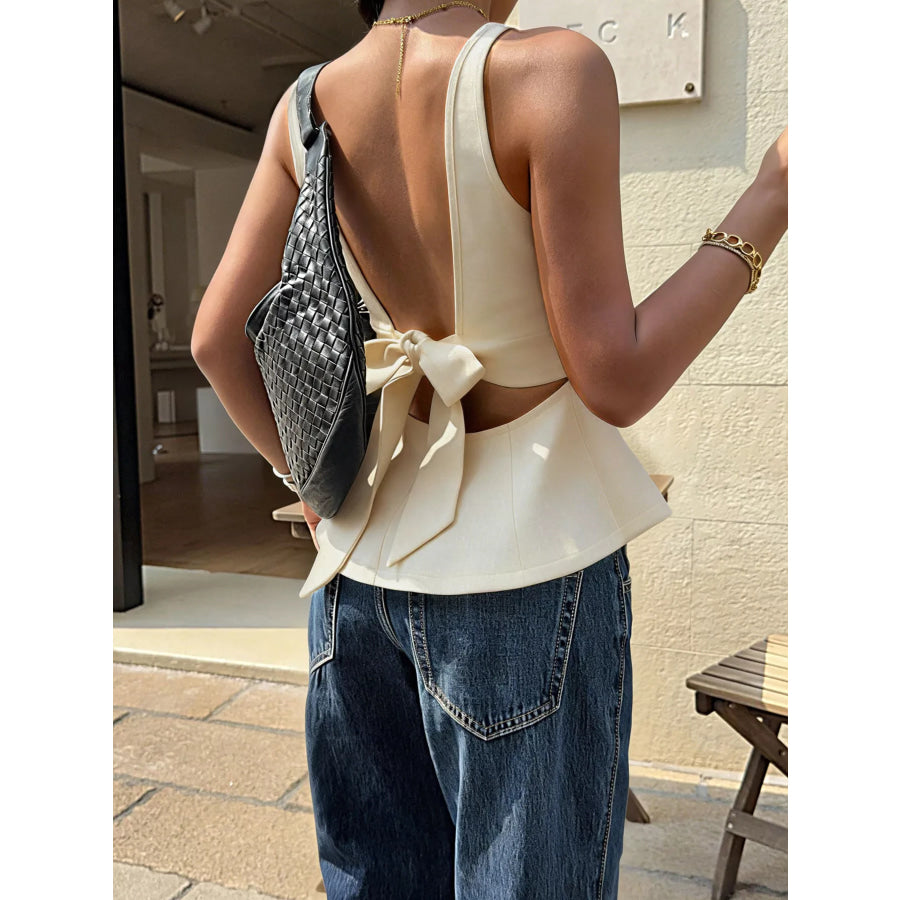 Backless Peplum Tank Top with Bow Tie Apparel and Accessories