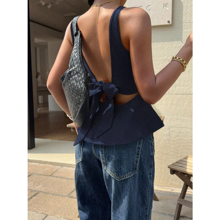 Backless Peplum Tank Top with Bow Tie Apparel and Accessories