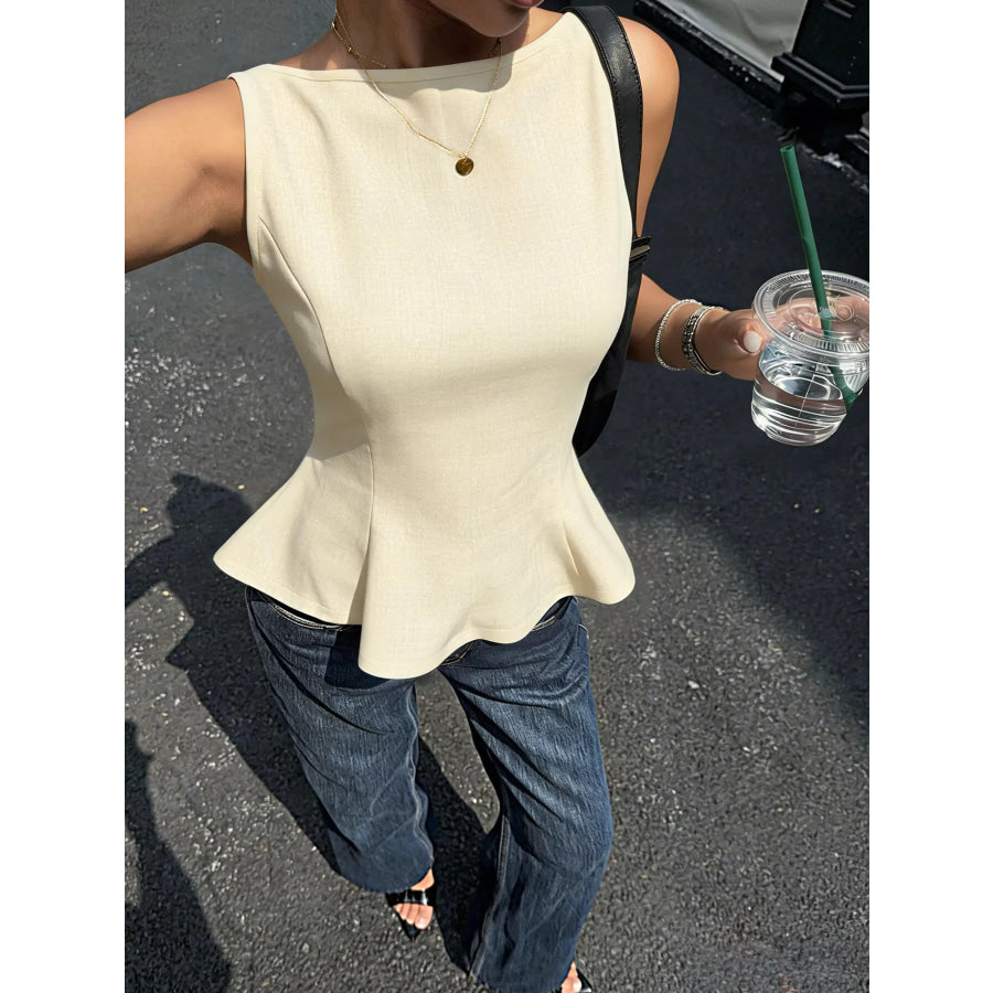 Backless Peplum Tank Top with Bow Tie Apparel and Accessories