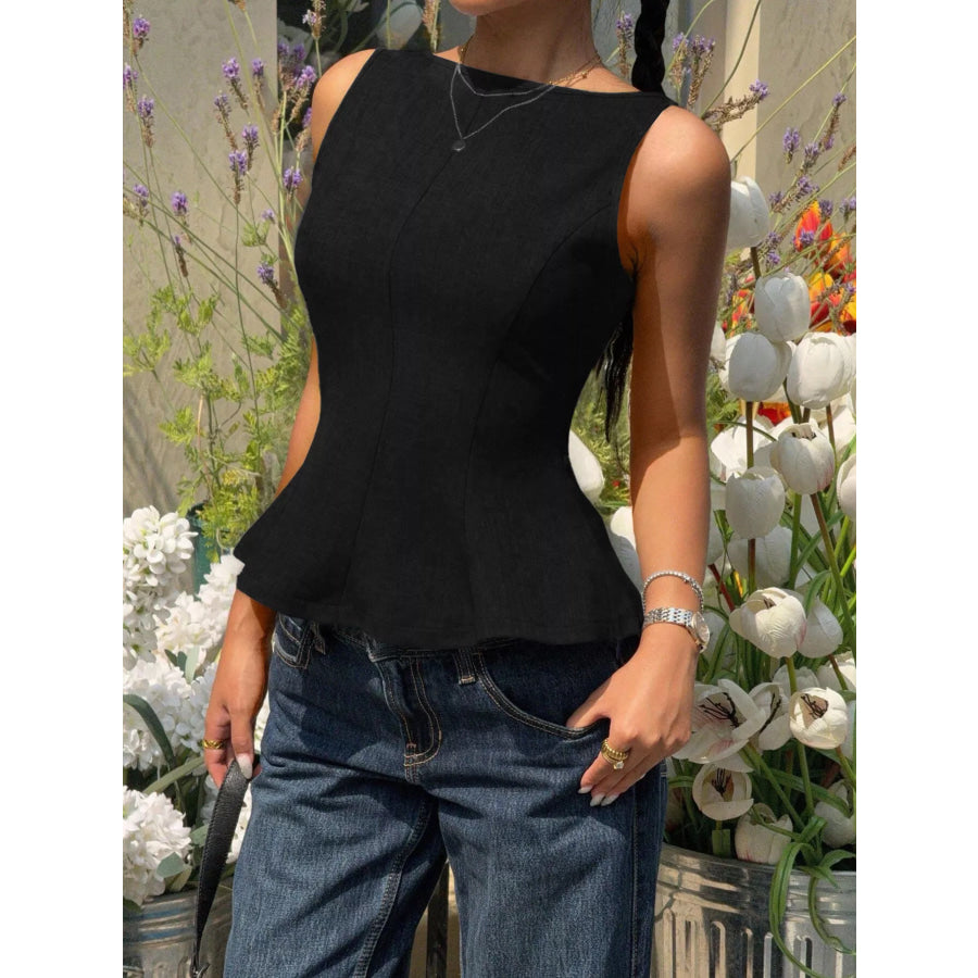 Backless Peplum Tank Top with Bow Tie Black / S Apparel and Accessories