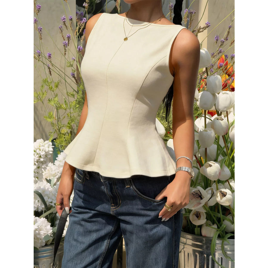 Backless Peplum Tank Top with Bow Tie Light Apricot / S Apparel and Accessories
