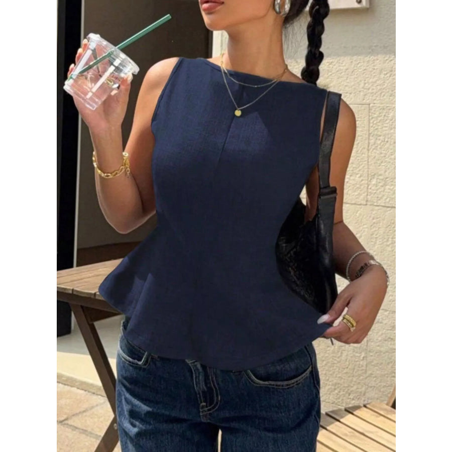 Backless Peplum Tank Top with Bow Tie Navy Blue / S Apparel and Accessories