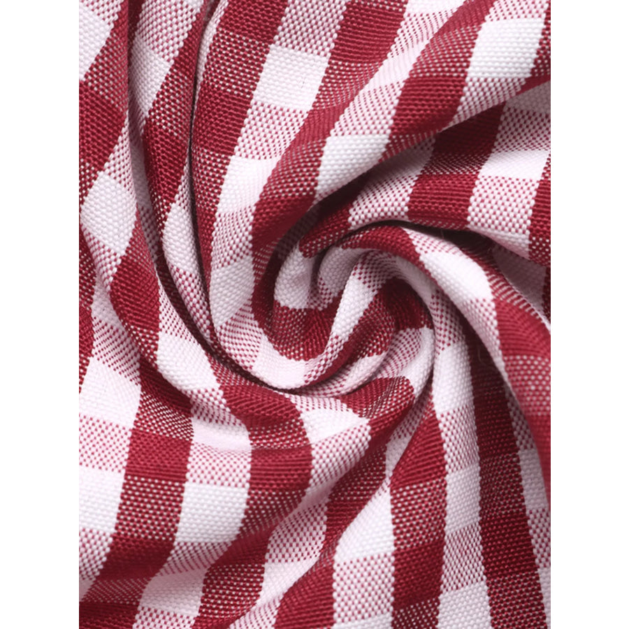 Backless Plaid Long Sleeve Dress Apparel and Accessories
