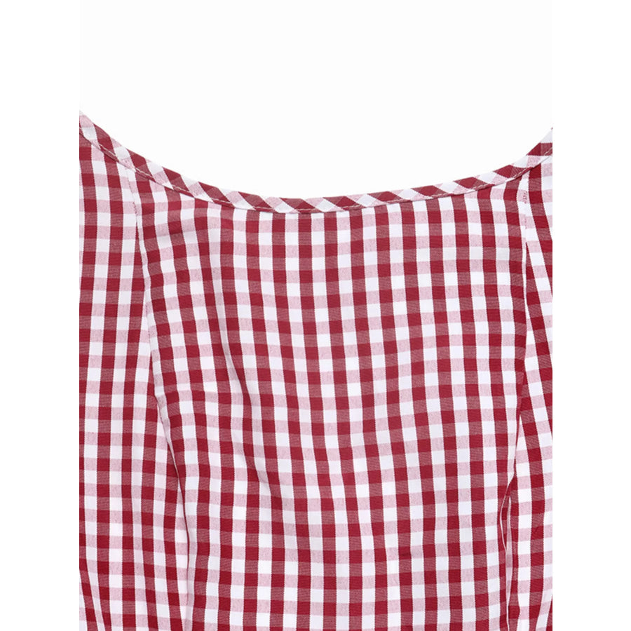 Backless Plaid Long Sleeve Dress Apparel and Accessories