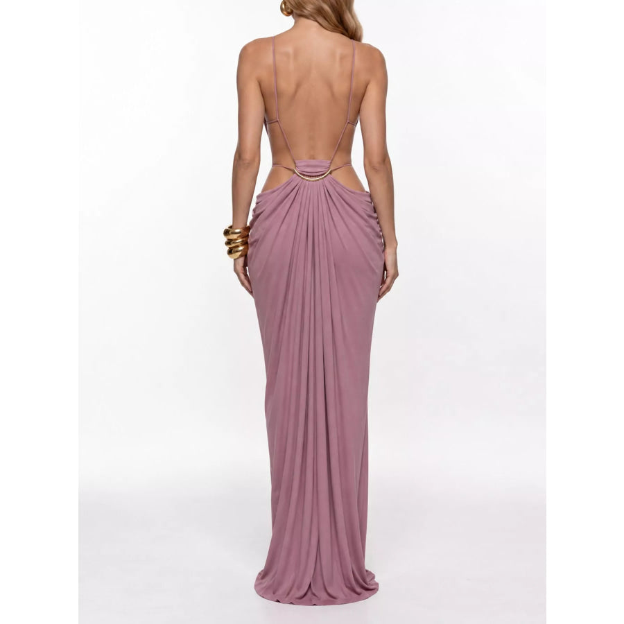 Backless Plunge Cut-Out Maxi Dress Apparel and Accessories