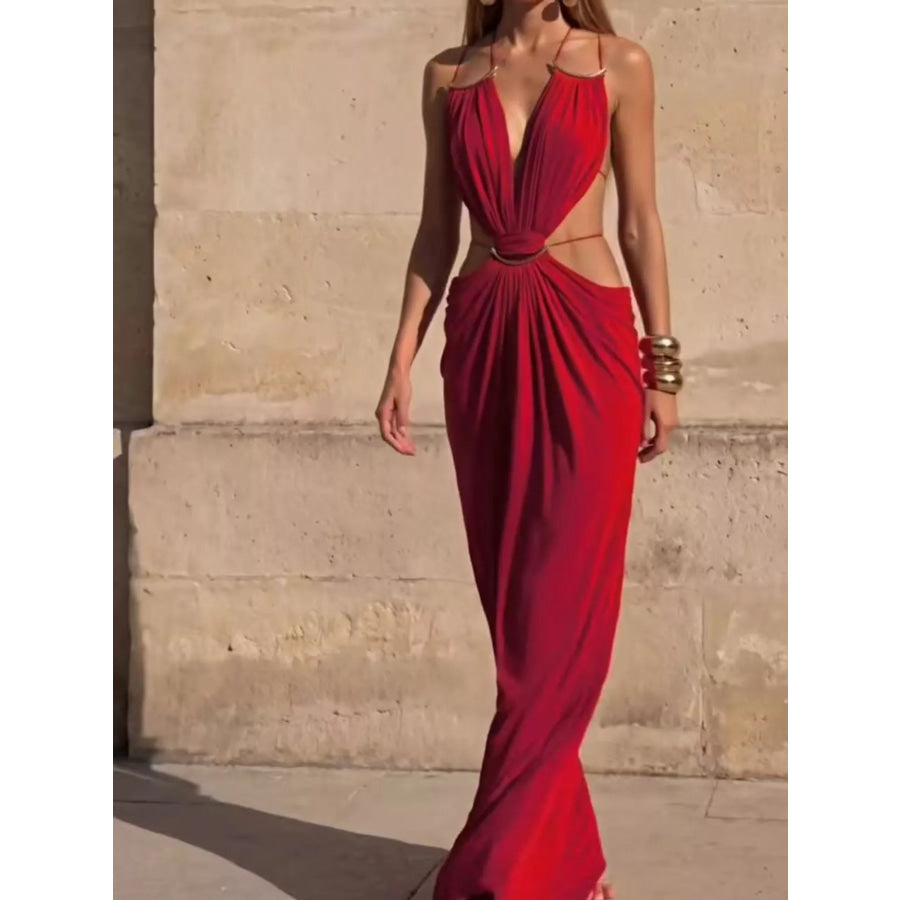 Backless Plunge Cut-Out Maxi Dress Apparel and Accessories