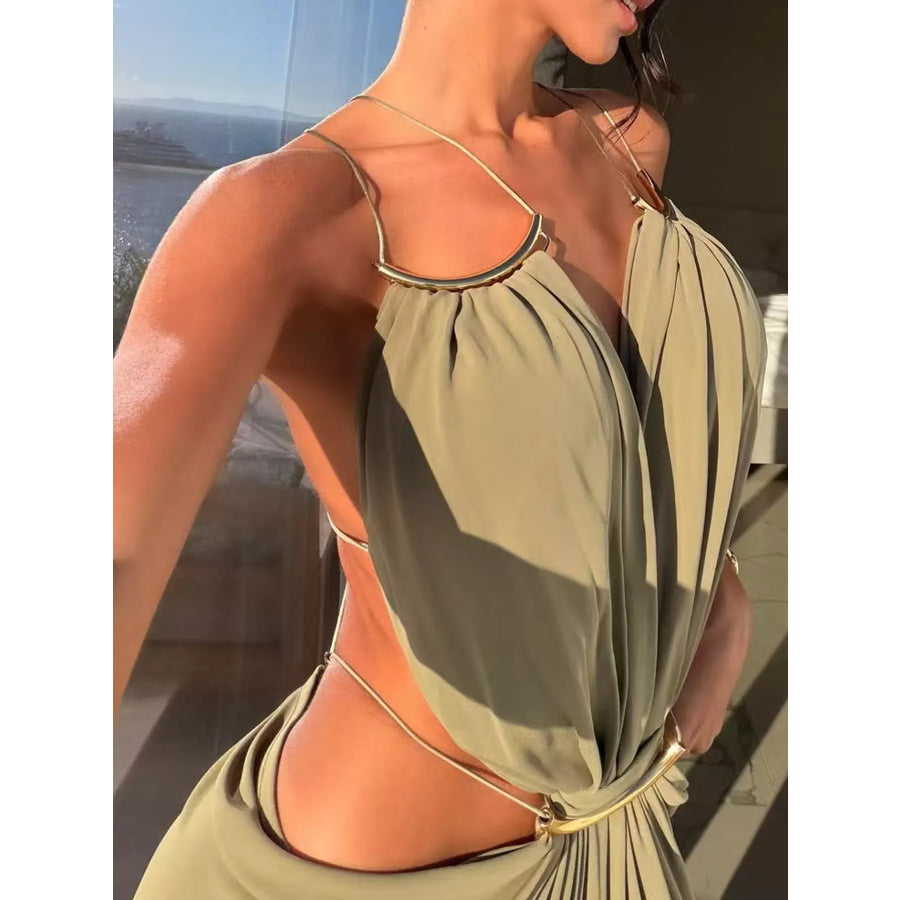Backless Plunge Cut-Out Maxi Dress Apparel and Accessories