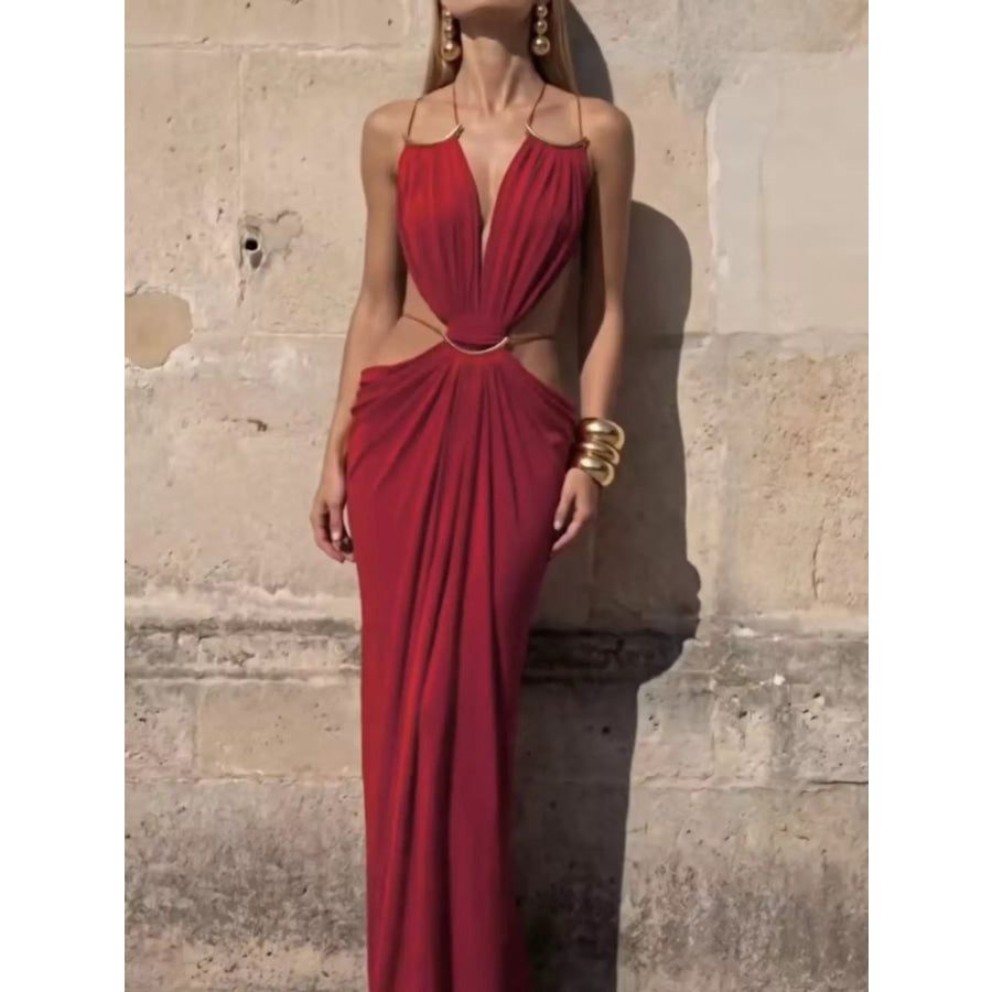 Backless Plunge Cut-Out Maxi Dress Apparel and Accessories