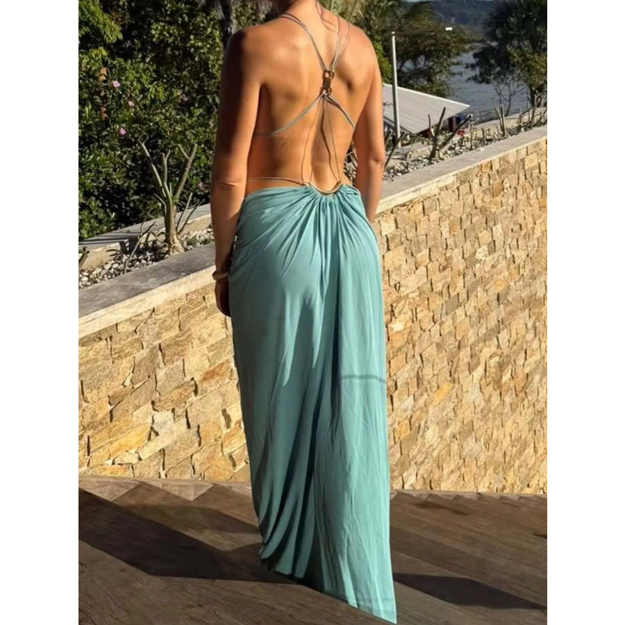 Backless Plunge Cut-Out Maxi Dress Apparel and Accessories